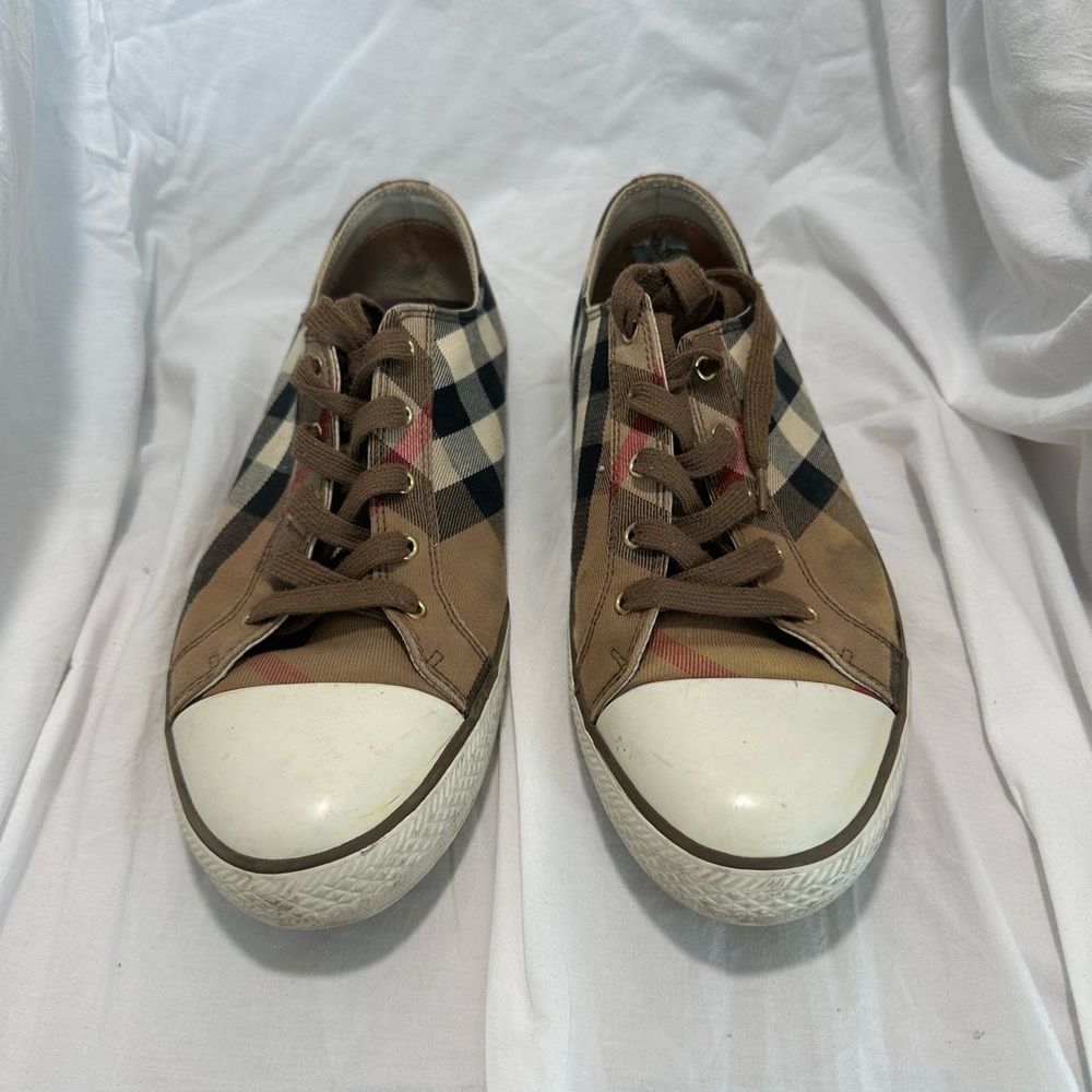 Burberry Checkered Canvas Sneakers with White Toe